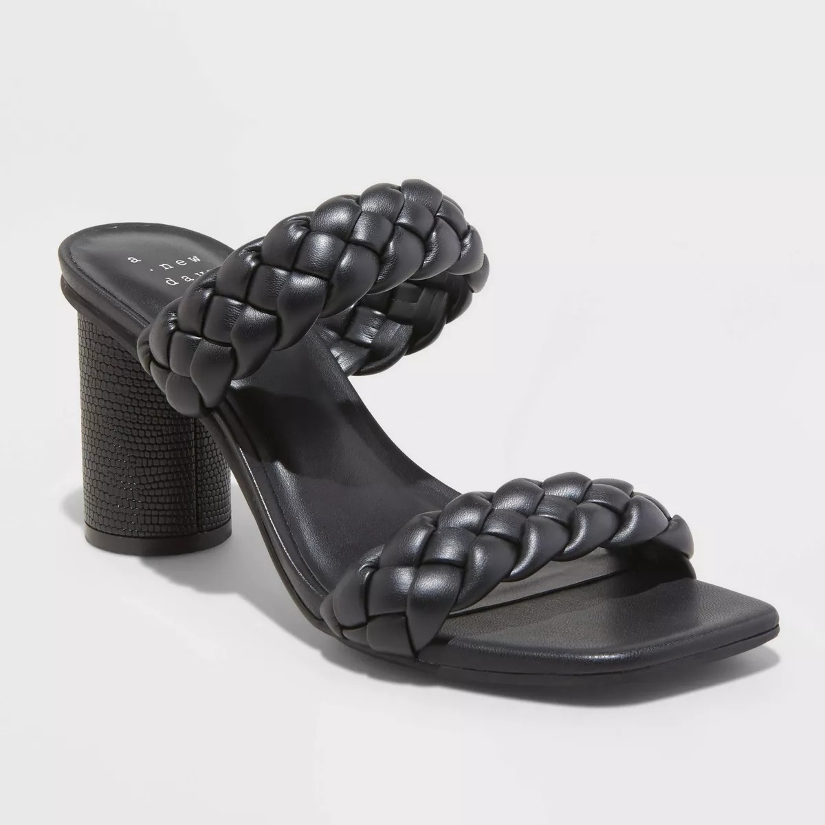 Black braided high-heeled sandal