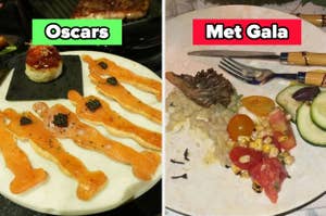 Oscars-shaped sushi at the Oscars and meager veggie salad at the Met Gala