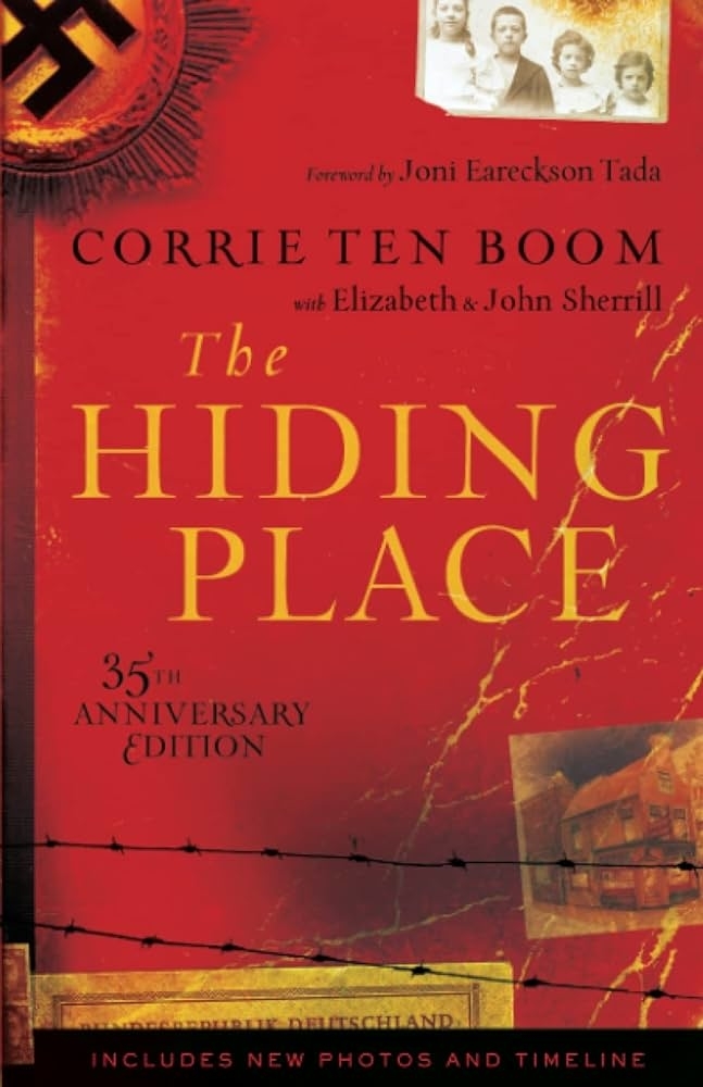Book cover of &quot;The Hiding Place&quot; 35th anniversary edition with additional content indicators