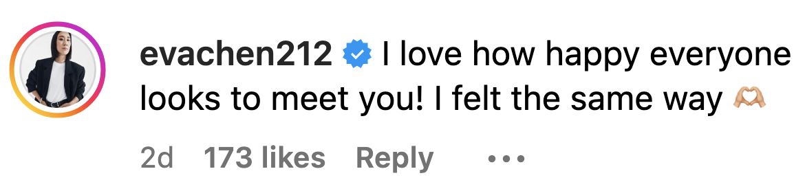 Comment from a verified account, expressing joy at how happy people are to meet the profile&#x27;s owner, with a shared sentiment