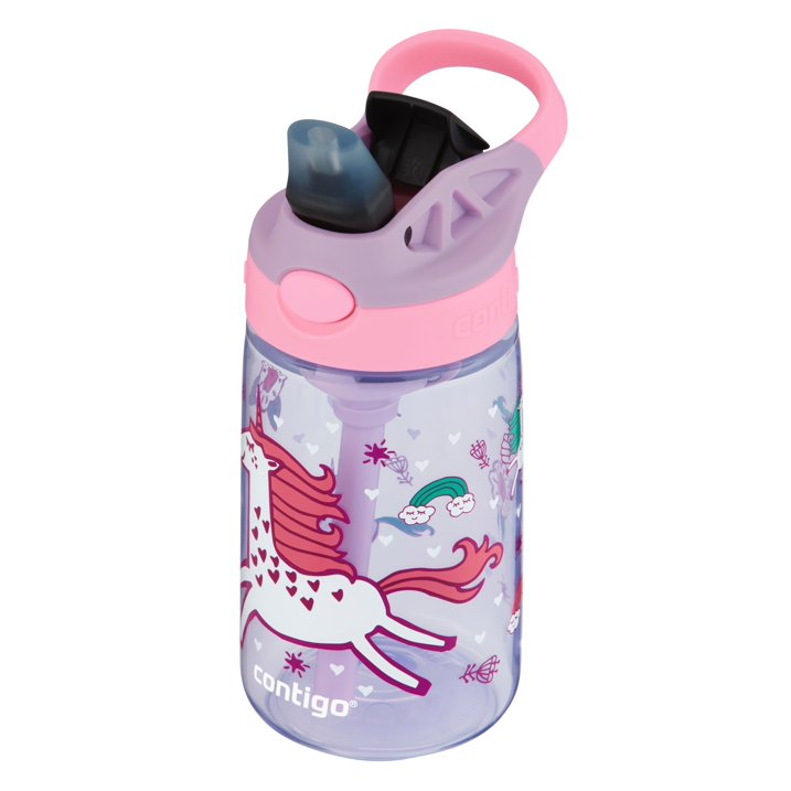 Kid-sized Contigo water bottle with unicorn on front