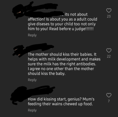 The image shows a screenshot of various text comments from a social media post discussing the benefits of mother&#x27;s milk for babies