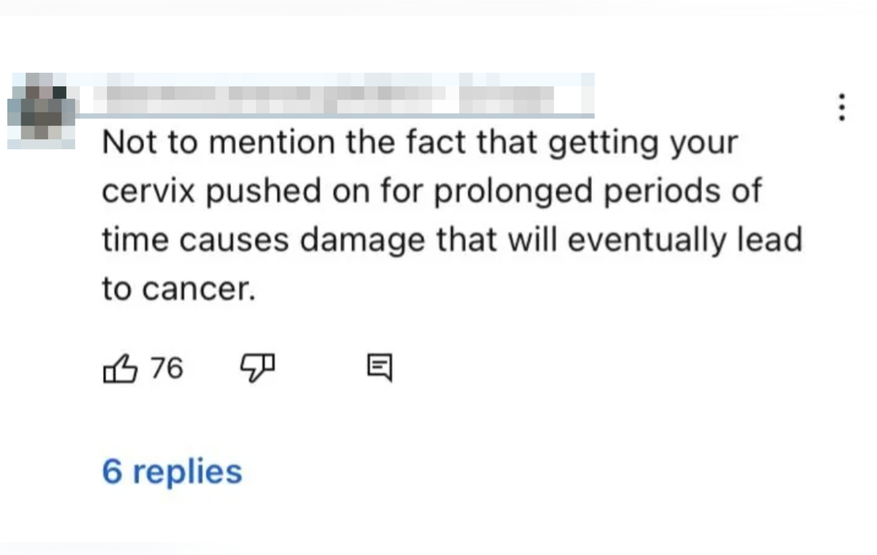 A screenshot of a social media comment discussing potential damage from prolonged cervical pressure