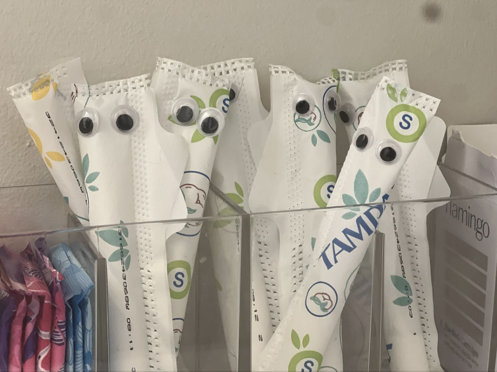 Tampons with googly eyes on them