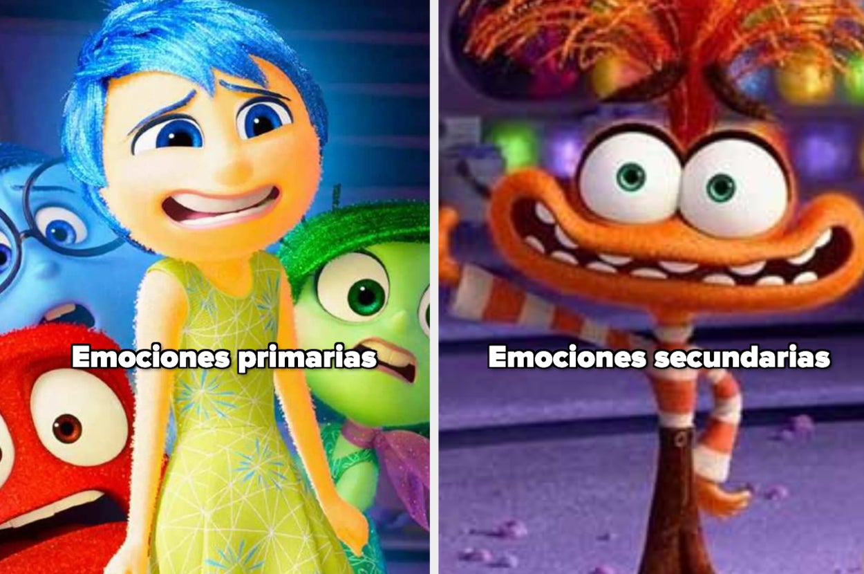 Personajes de "Inside Out", con emociones primarias y secundarias etiquetadas