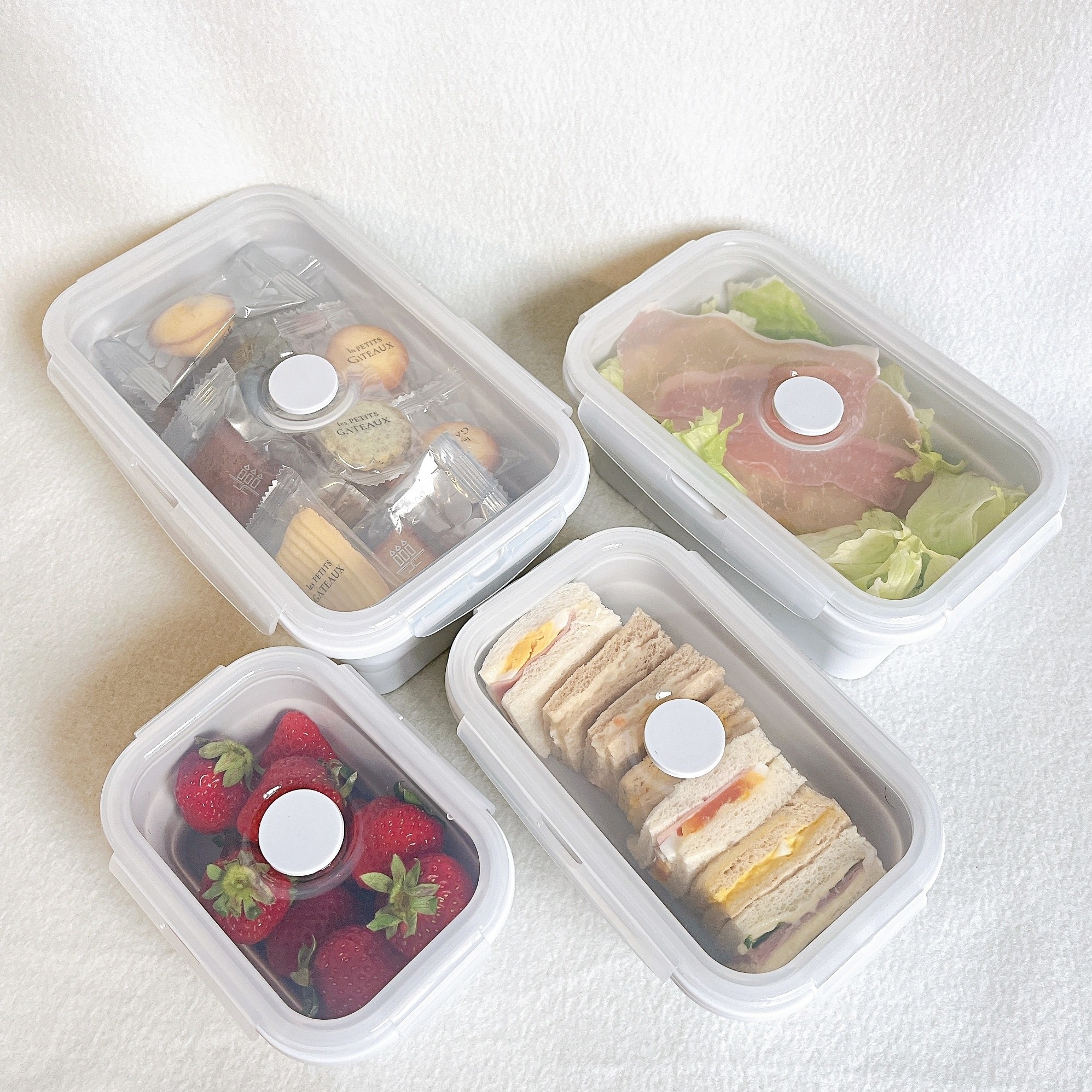 ニトリの便利キッチングッズ「たためる保存容器 シェイプ 4点セット」