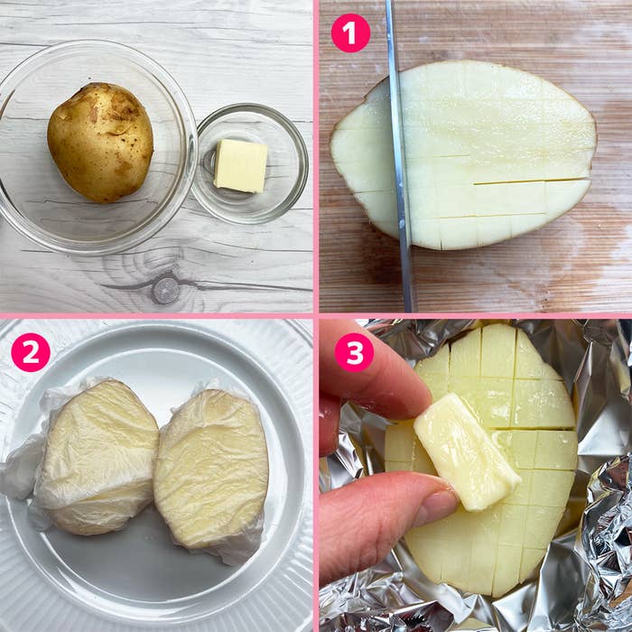 ジャガイモの調理手順を示す4枚の写真。