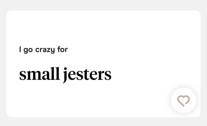 Text reads &quot;I go crazy for small jesters&quot;