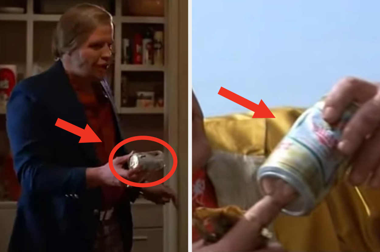 Two scenes from a TV show featuring characters holding Lite and regular Miller beer cans