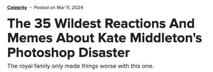 Article headline about celebrity Kate Middleton related to Photoshop reactions