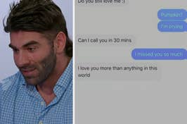 Text message exchange on a phone with a person blurred in the background