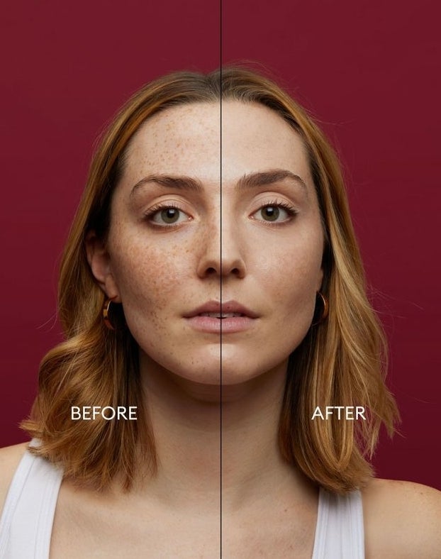 Model before and after using the bb cream
