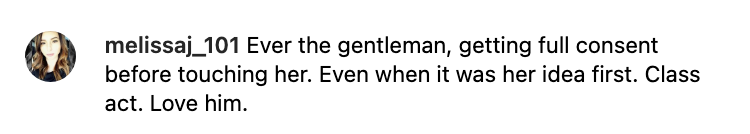Social media comment praising a gentleman&#x27;s respectful behavior and consent, highlighting his classiness