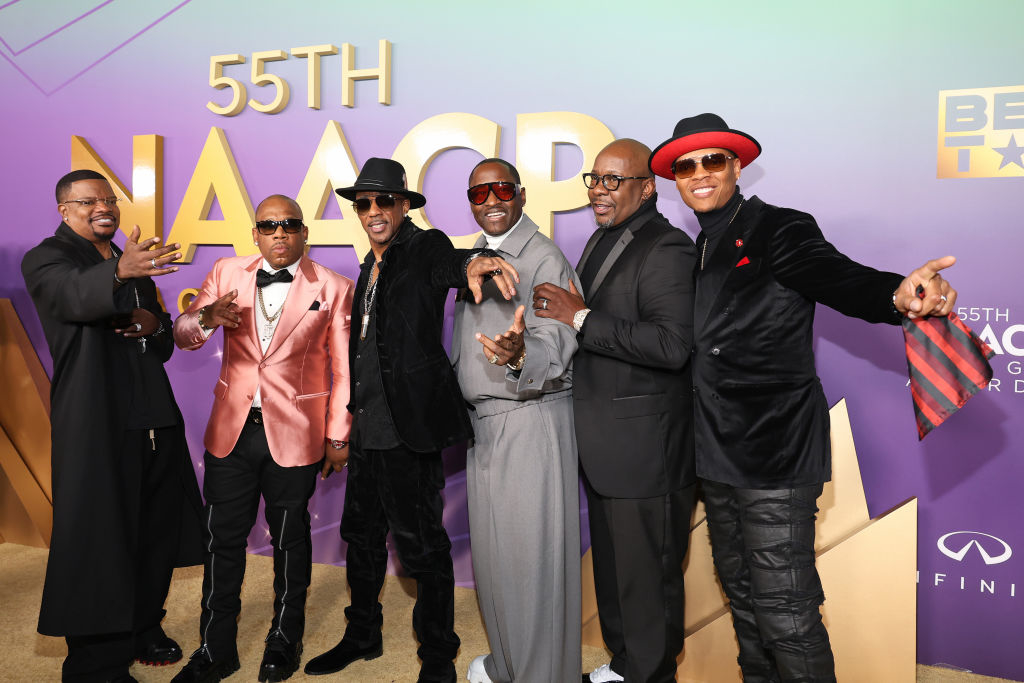 Ricky Bell, Michael Bivins, Ralph Tresvant, Johnny Gill, Bobby Brown, and Ronnie DeVoe of New Edition