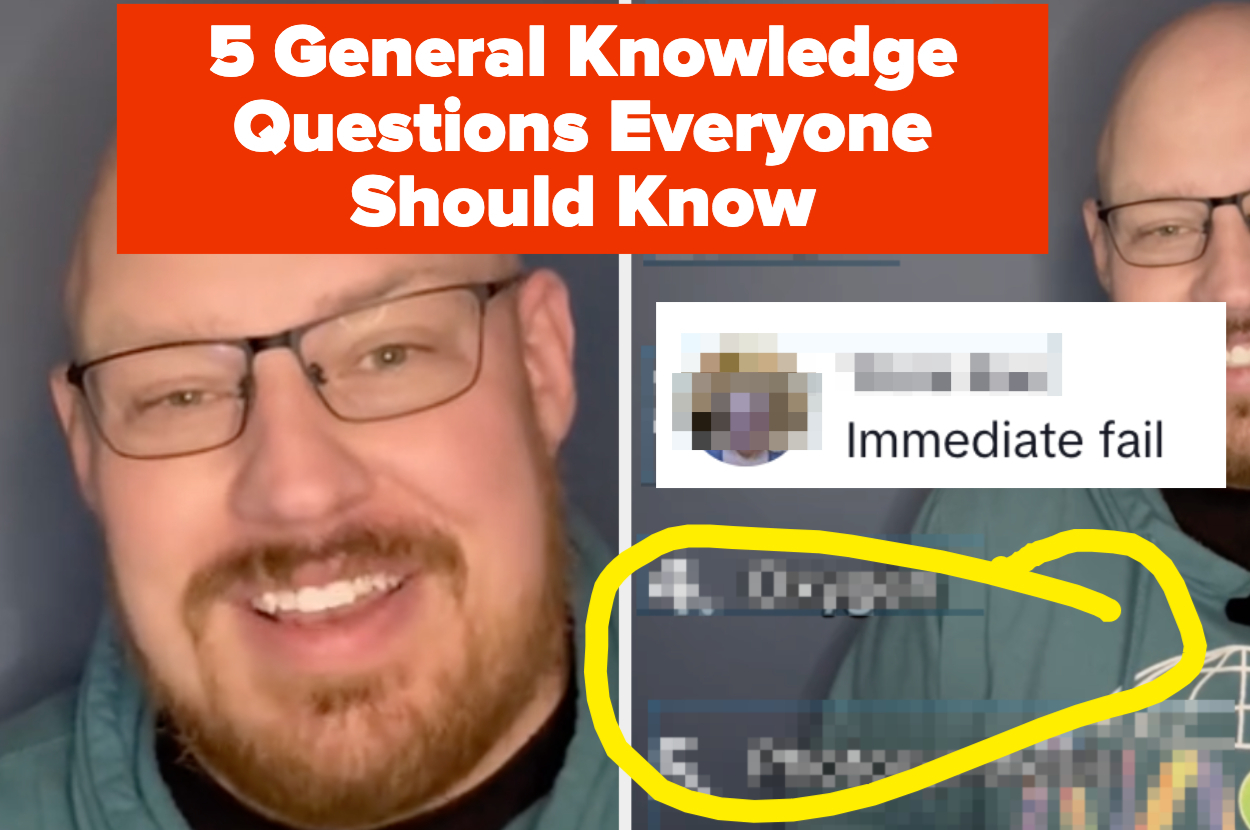 Two men smiling in a video thumbnail with text "5 General Knowledge Questions Everyone Should Know" and graphical elements