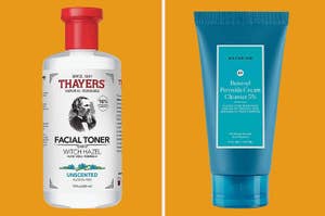 Two skincare products: Thayers Facial Toner and Naturium Benzoyl Peroxide Cream