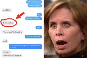Meme with text conversation misunderstanding "sí se puede" and a shocked woman's reaction