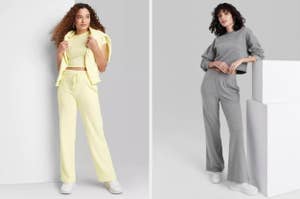 Two models pose in casual chic crop tops and high-waisted pants, ideal for a relaxed yet stylish look