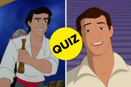 Animated character Prince Eric from "The Little Mermaid" next to a quiz banner