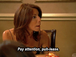 Woman gesturing with her hand, expressing emphasis, with the text &quot;Pay attention, puh-lease.&quot;