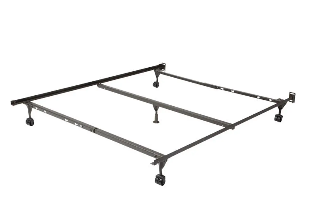 Metal bed frame with wheels and no mattress
