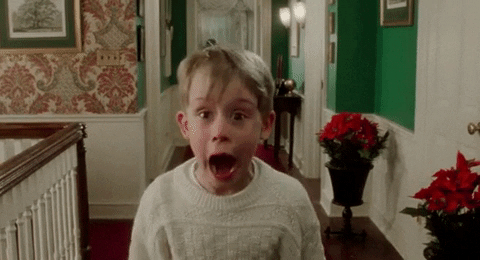 Macaulay Culkin expressing shock in a scene from the movie &quot;Home Alone&quot;