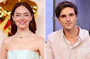 On the left, Emma Stone, and on the right, Jacob Elordi