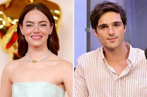 On the left, Emma Stone, and on the right, Jacob Elordi
