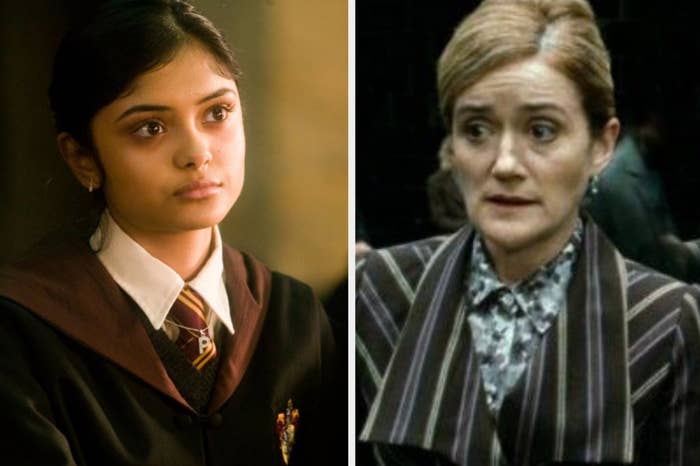 Two characters from Harry Potter: Parvati Patil in school uniform and Professor McGonagall in robes