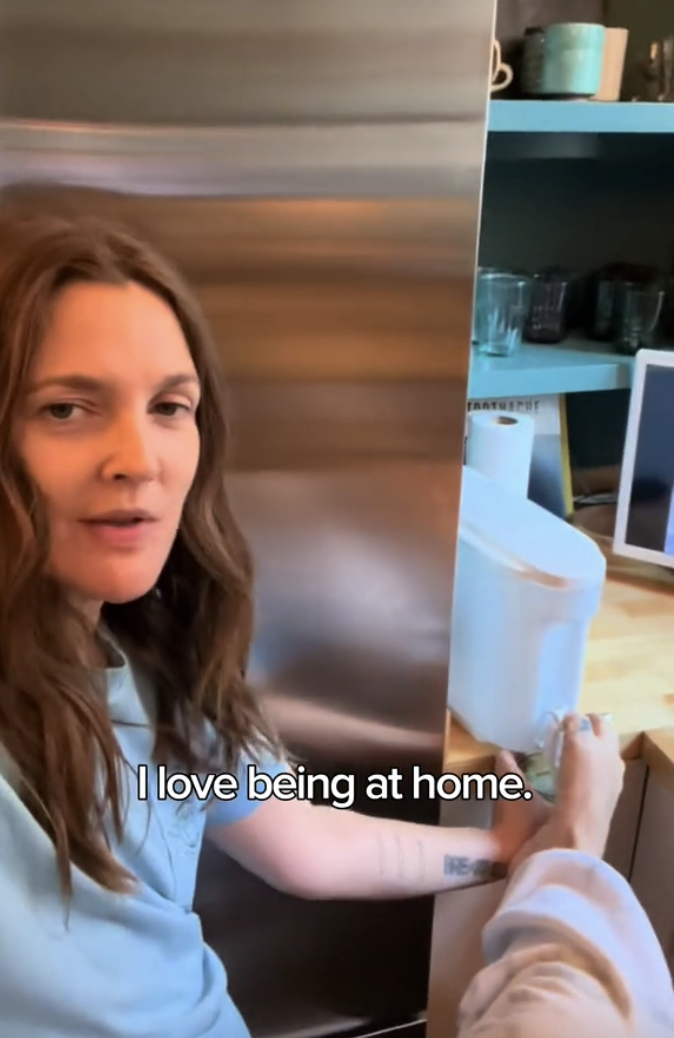 Drew Barrymore in her kitchen