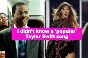 Meme with text "I didn't know a 'popular' Taylor Swift song" split between a man in a suit and Taylor Swift performing
