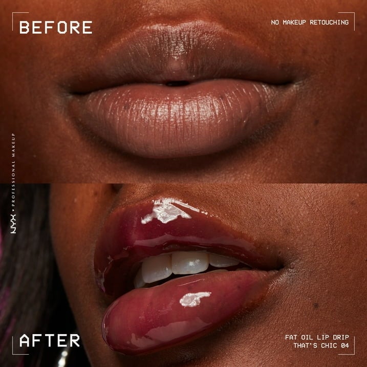 Close-up examination  of lips earlier  and aft  utilizing NYX Filler Instinct articulator  gloss