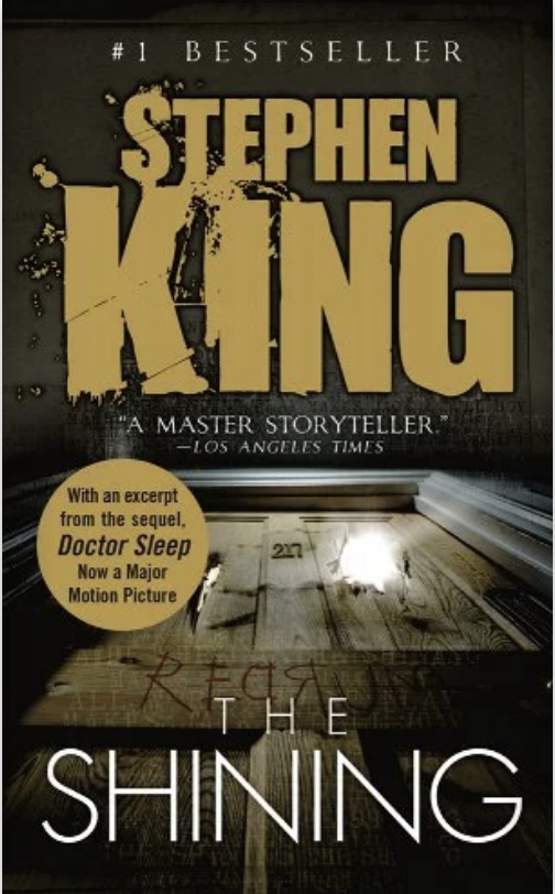 Cover of Stephen King&#x27;s &quot;The Shining&quot; with a creepy hallway and text for the sequel &quot;Doctor Sleep.&quot;
