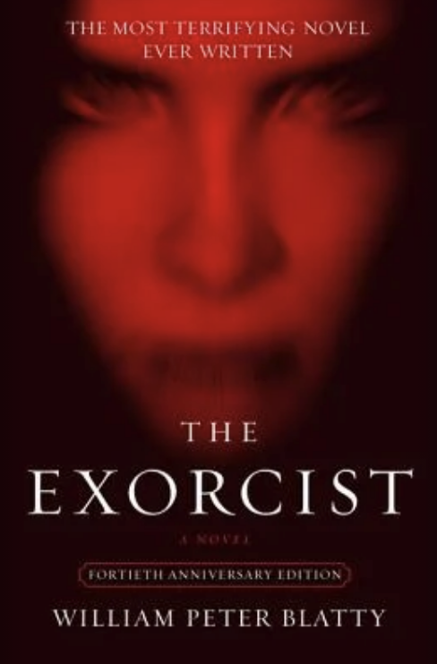 Cover of &quot;The Exorcist&quot; anniversary edition featuring a demonic face and author William Peter Blatty&#x27;s name