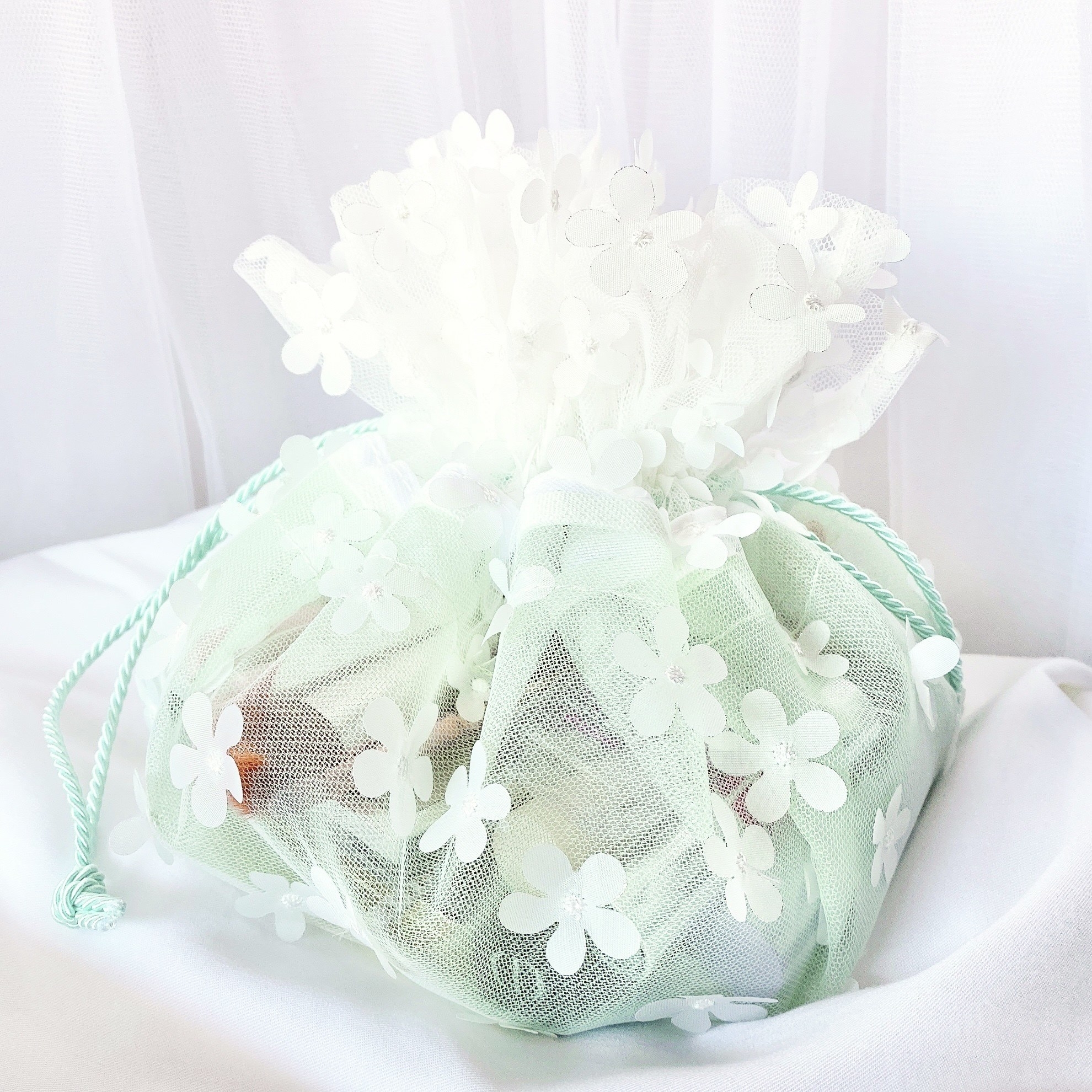 フランフランのオススメグッズ「チュール 巾着ポーチ ミント」