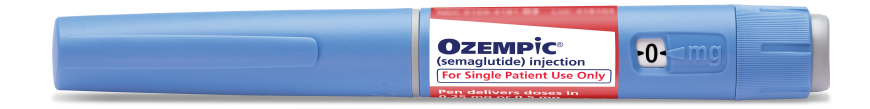 Ozempic (Semaglutide) injection pen for patient use, with dosage window and cap visible