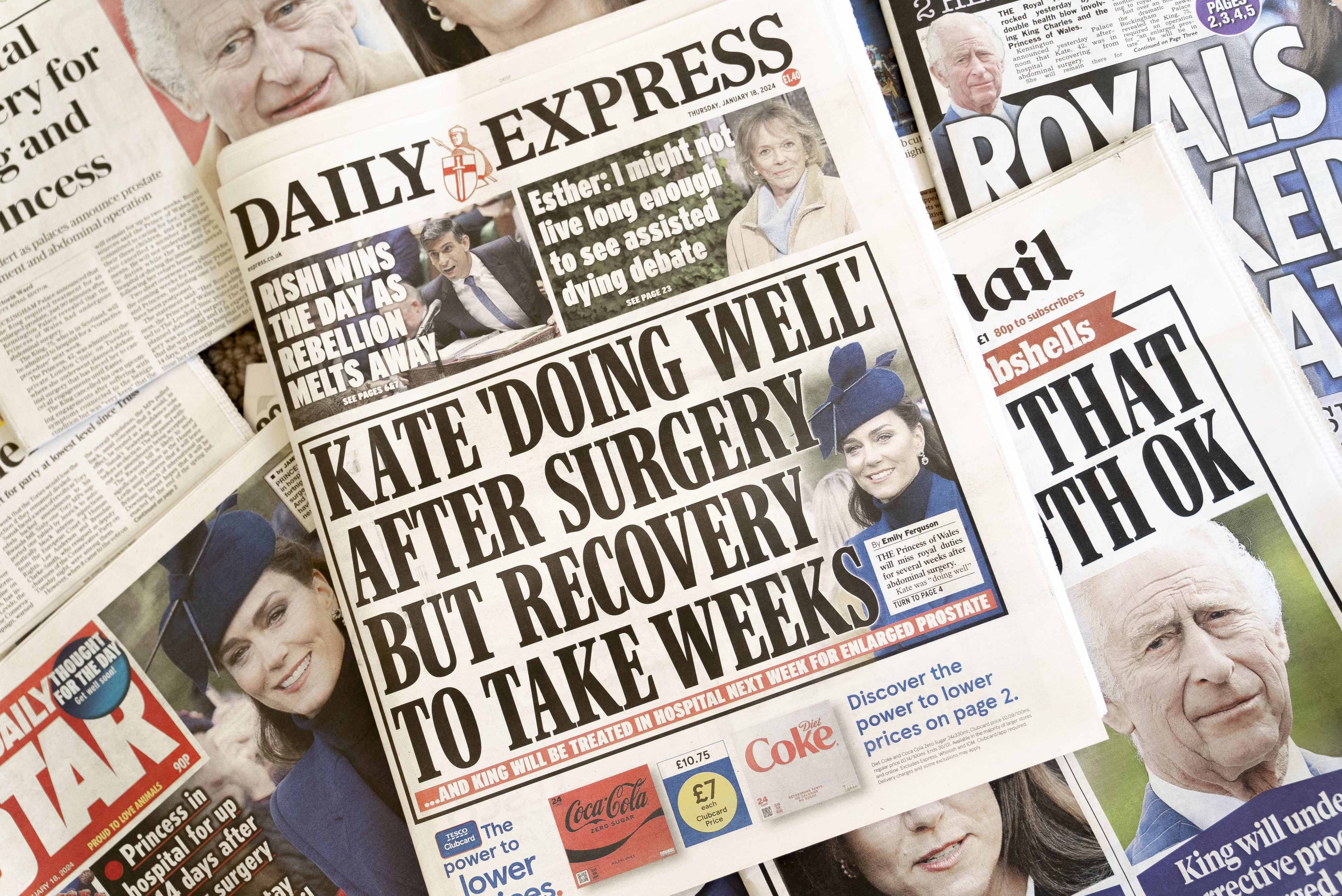 Assorted British newspapers featuring headlines about the royals and celebrities