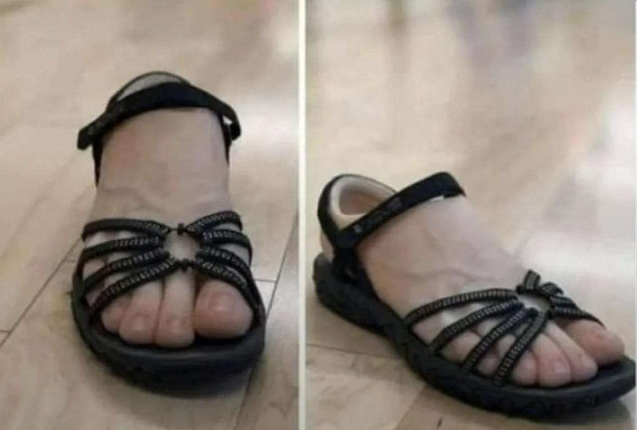 Slip-on shoes made to look like feet wearing sandals