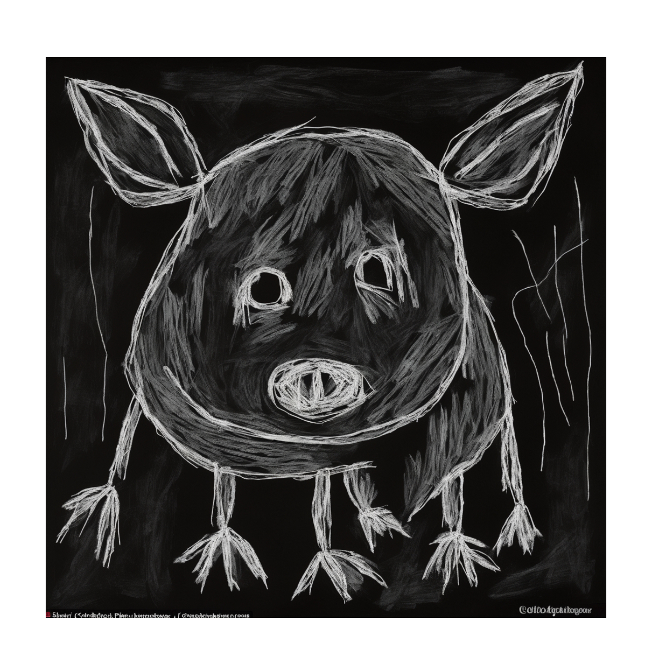 Child&#x27;s drawing of a pig on a black background, used in an article related to music