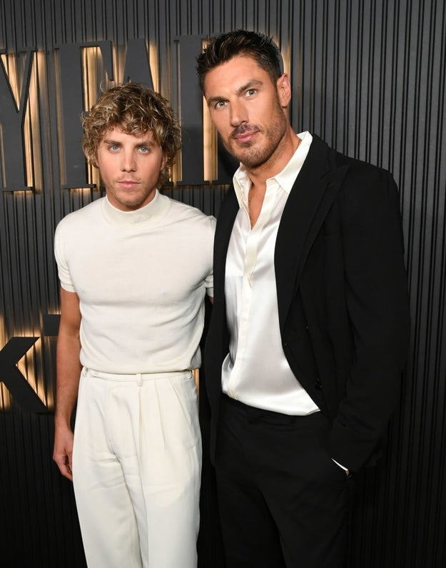 Closeup of Lukas Gage and Chris Appleton on the Vanity Fair afterparty