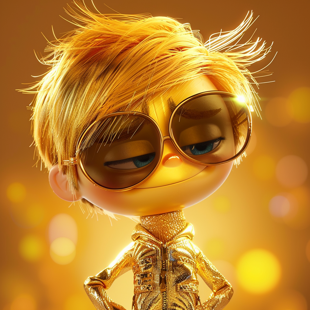 Animated character, Edna Mode from "The Incredibles," wearing her signature large glasses and a glittery outfit