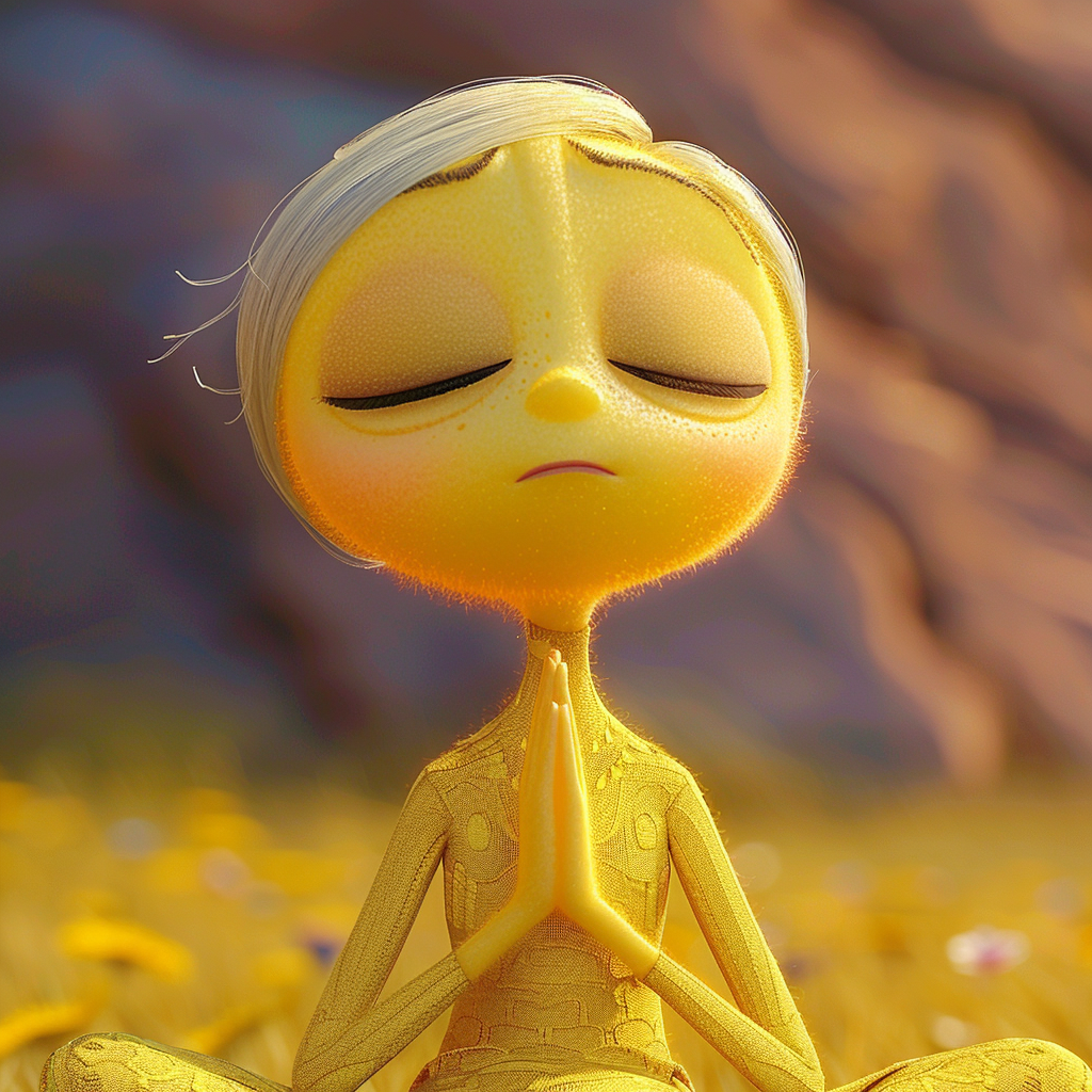 Character from &quot;Grinch,&quot; Cindy Lou Who, meditating peacefully in a flower field