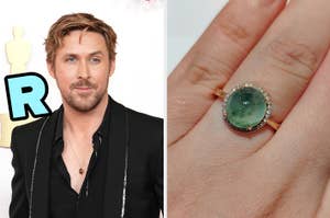 On the left, Ryan Gosling with R typed next to him, and on the right, someone wearing a jade ring
