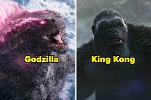 Godzilla y King Kong, personajes animados de películas, enfrentados