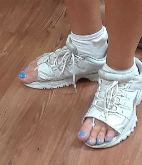 Shoes with the tips missing to appear as sandals