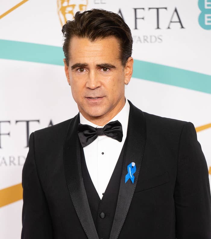 Colin Farrell on the red carpet wearing a tuxedo