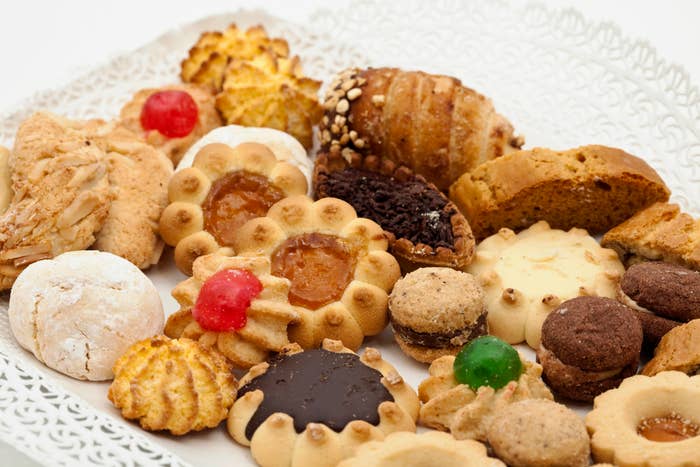 Assorted cookies and pastries on a serving platter