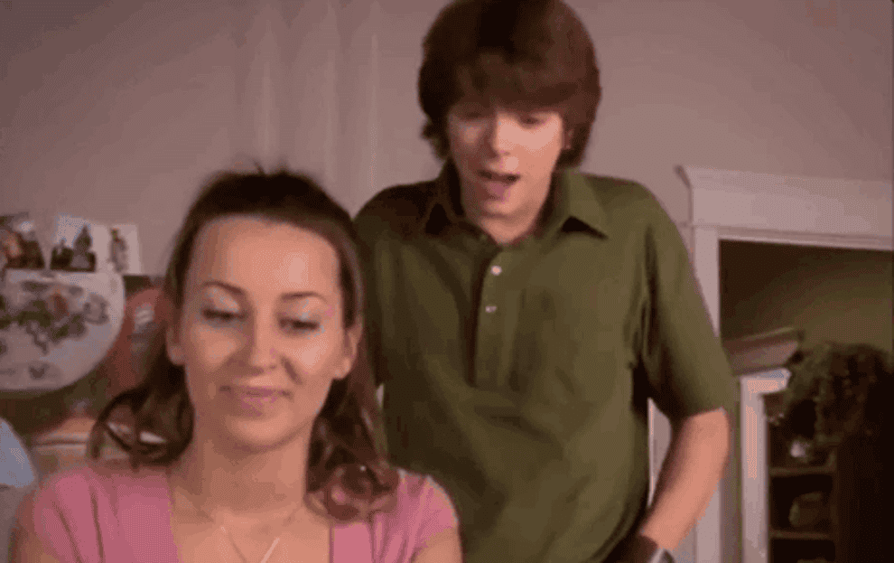 Two individuals from the show &quot;Life With Derek&quot; surprised expression from one in the background