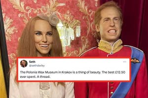 Wax figures resembling Kate Middleton and Prince William side by side