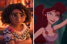 On the left, Mirabel from Encanto, and on the right, Meg from Hercules